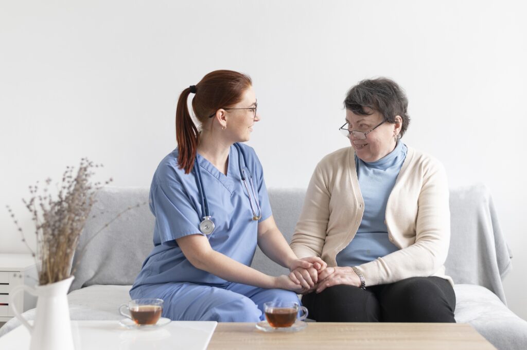 medium shot women holding hands